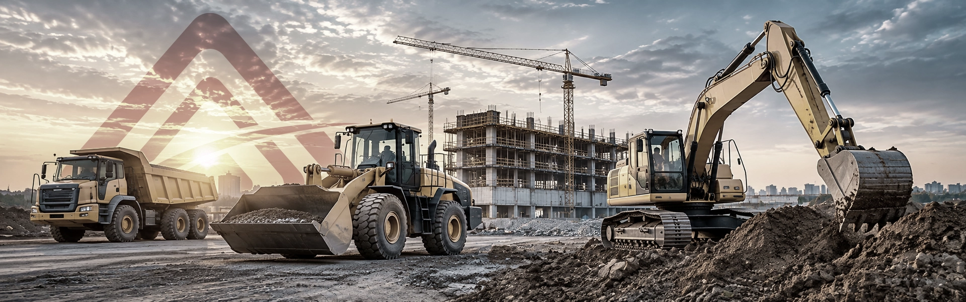 Excavator loading material on a construction site